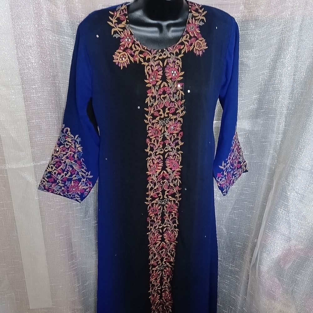 Unbranded womens kurta top Embroidery Sequins, blue to black gradient,  sz S